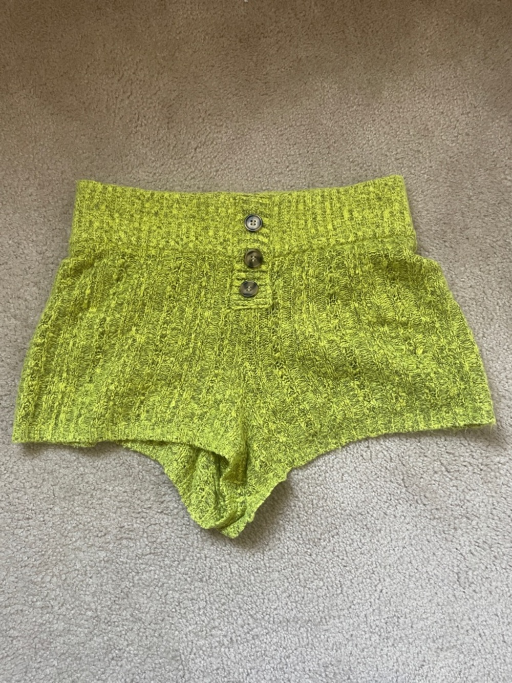 Urban Outfitters High-Waist Knit Shorts in Bright Lime
